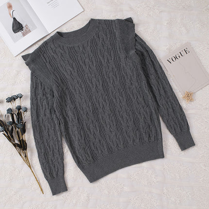 Wholesale Women's Solid Color Pullover Long Sleeve Cable Sweater