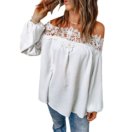 Wholesale Women's Loose Lace Stitching Chiffon Shirt