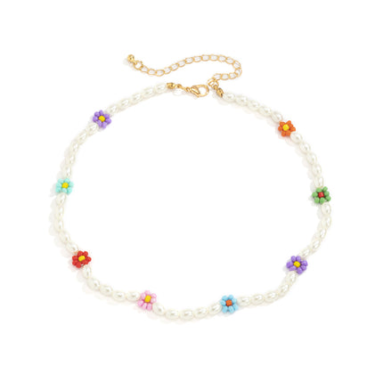 Millet Grain Pearl Colorful Daisy Flower Rice Bead Necklace