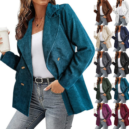 Wholesale Women's Autumn Winter Jacket Solid Color Blazer Button Coat
