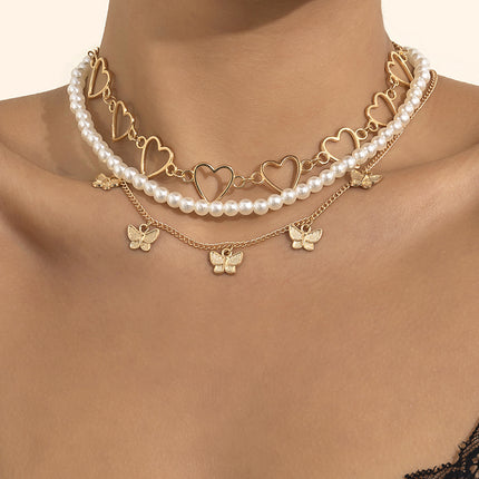Einfache Schmetterlings-Herz-Schlüsselbein-Halskette Perlenkette