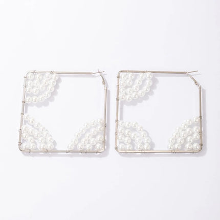 Pearl Beaded Square Geometric Cutout Earrings