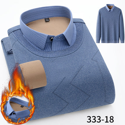 Wholesale Men's Fall Winter Wool Stretch Fake Two Piece Fleece Thick Shirts