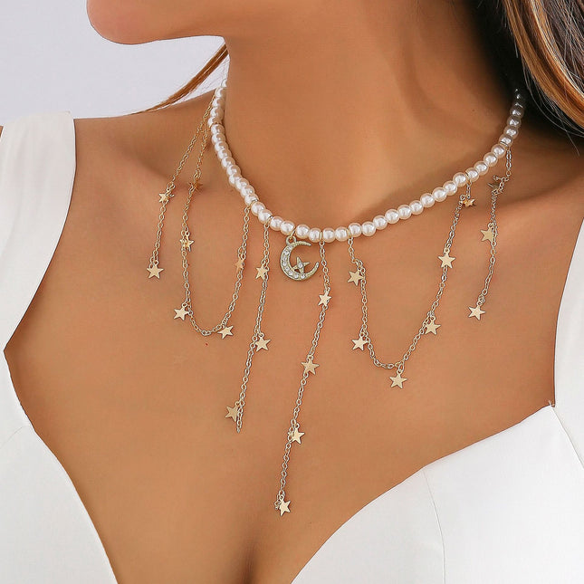 Perle Schlüsselbein Halskette Strass Quaste Halskette