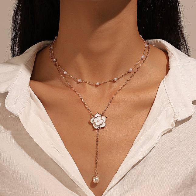 Camellia Necklace Fashion Pearl Pendant Sweater Chain