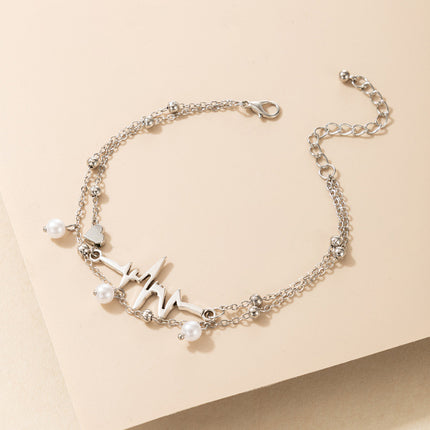 Irregular ECG Pearl Chain Multilayer Anklet