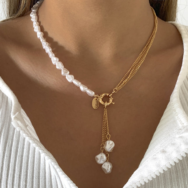 Shaped Pearl Tassel Necklace Simple Multilayer Chain Necklace