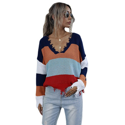 Wholesale Women's Pullover Autumn Short Knitted Shabby Sweater