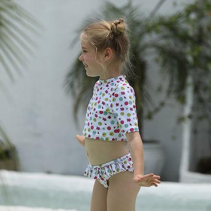 Zweiteiliger Kinder-Badeanzug Mädchen Bikini mit halben Ärmeln