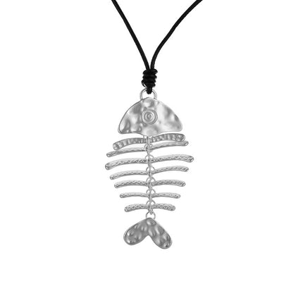 Collar largo de metal geométrico original con diseño de espina de pescado