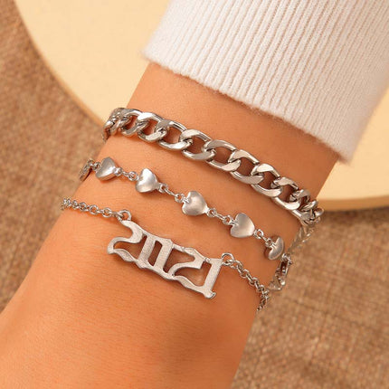 Großhandel Mode 2021 Silber Geometrisches Herz Armband Set