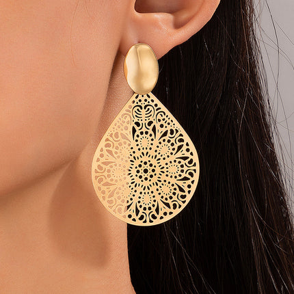 Openwork Carved Flower Drop Earrings