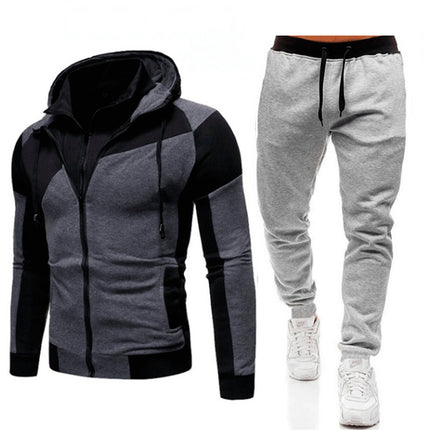 Wholesale Men's Double Zip Hooded Cardigan Hoodies Jogger Two Piece Set