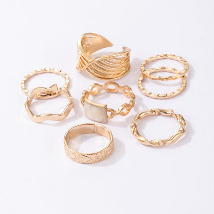 Wholesale Gold Drip Oil Fashion 8-Piece Ring Set