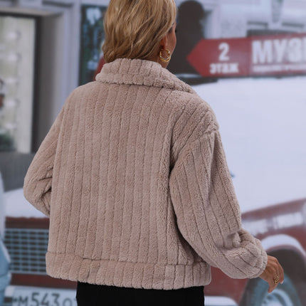 Wholesale Ladies Lapel Long Sleeve Breasted Double Fleece Jacket
