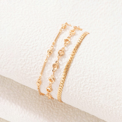 Round Hollow Three Layer Anklet Geometric Chain Bead Multilayer Anklet