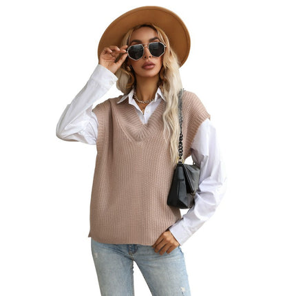 Wholesale Women's Autumn Knitted Sleeveless Sweater Vest V-Neck Top