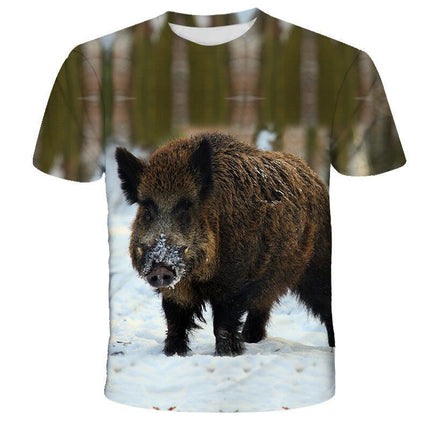 Camiseta informal con cuello redondo y estampado 3D de Animal Pig para hombre