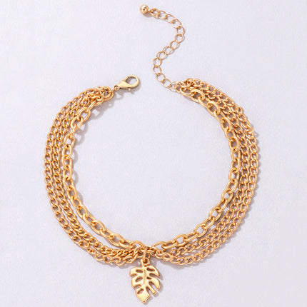 Gold Heart Chain Anklet Fringed Snake Pendant Triple Anklet