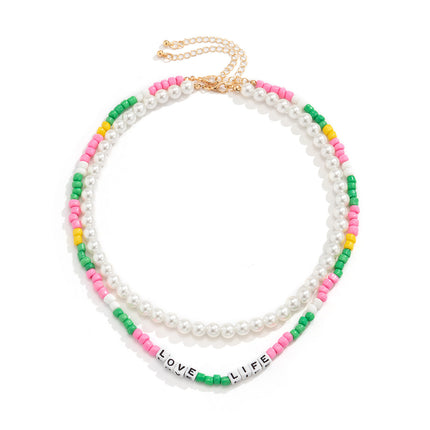 Colorful Beads Clavicle Alphabet Imitation Pearl Necklace