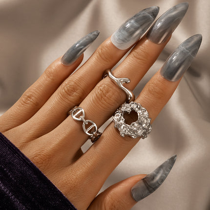 Geometric Faux Chain Silver 3-Piece Rings