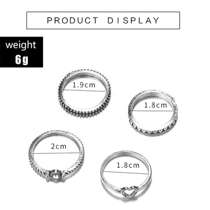 Wholesale Fashion Love Ring Rhinestone Silver Ring Four Pieces
