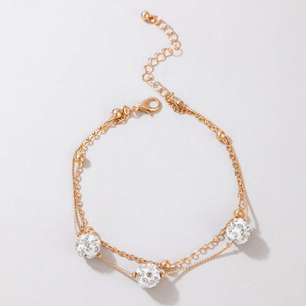 White Ball Set Rhinestone Alloy Ball Chain Anklet Two-piece Set