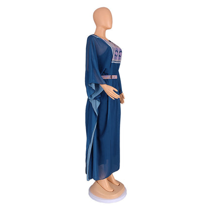 Wholesale African Women's Plus Size V Neck Chiffon Print Robe Dress Two Piece Set