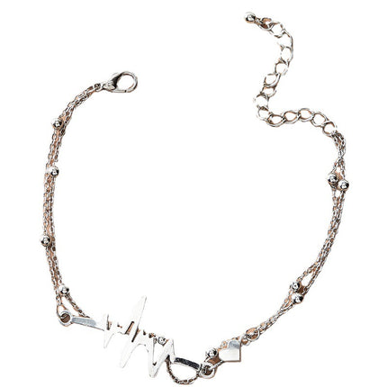 Großhandel Mode Unregelmäßige Perlen Silber Metall Doppelschicht Fußkettchen