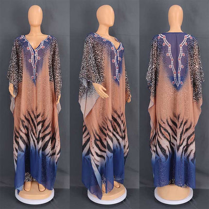 Wholesale African Women's Chiffon Printed Abaya Suspender Dress Two Piece Set