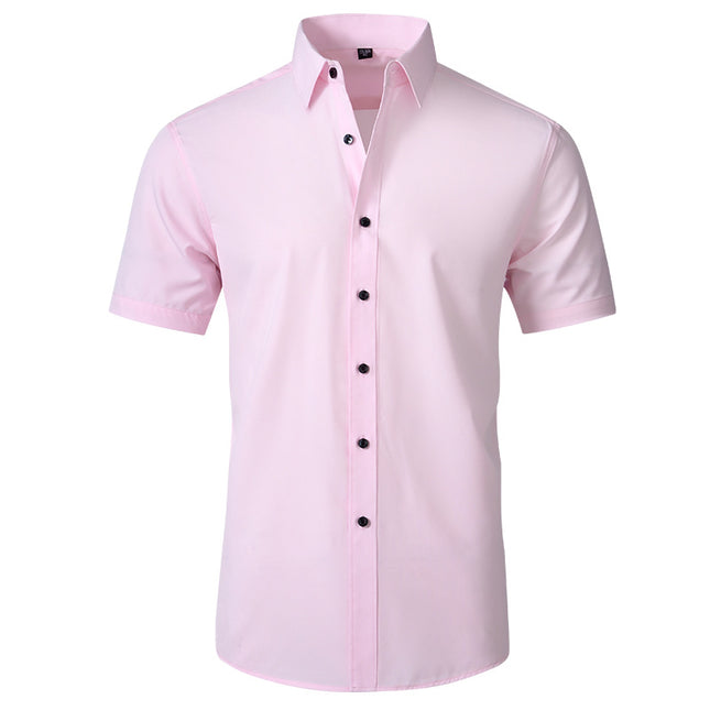 Camisa elástica de cuatro direcciones para hombre de color sólido de manga corta de verano