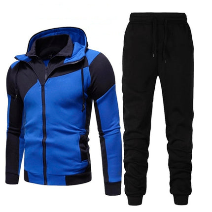 Wholesale Men's Double Zip Hooded Cardigan Hoodies Jogger Two Piece Set