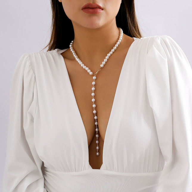 Pearl Beaded Clavicle Necklace Long Tassel Necklace