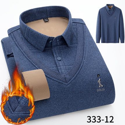 Wholesale Men's Fall Winter Wool Stretch Fake Two Piece Fleece Thick Shirts