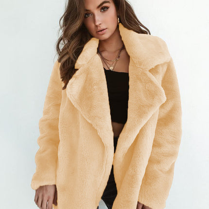 Women Fashion Sexy Plush Lapel Slim Coat