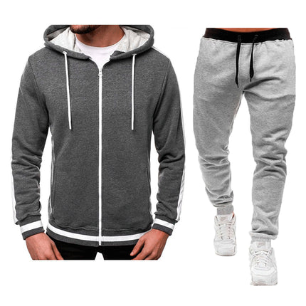 Wholesale Men's Cardigan Casual Zipper Hoodie Jacket Joggers Two Piece Set