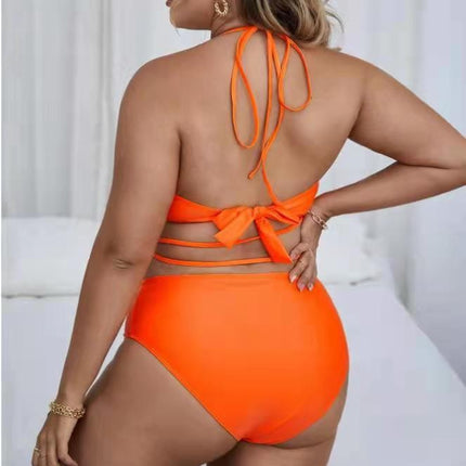 Einfarbiger, geteilter Bikini-Badeanzug für Damen in Übergröße