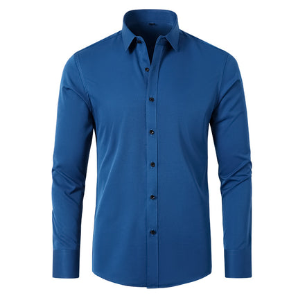 Wholesale Men's Non-Iron Four-Way Stretch Long Sleeve Silky Shirt Top