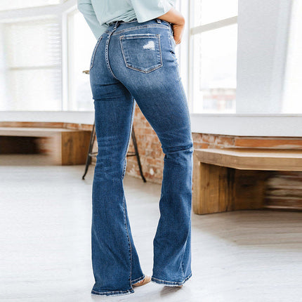 Split Panel Women's Denim Flare Wash High Rise Jeans