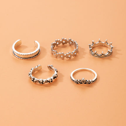 Flower Hollow Out Multi-Piece Crown Five-Piece Ring Set