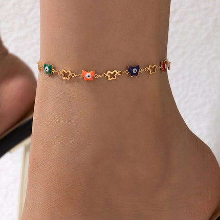 Colorful Eye Butterfly Drop Oil Single Layer Fashion Anklet