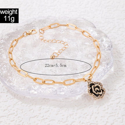 Rose Rhinestone Drip Oil Flower Chain Anklet