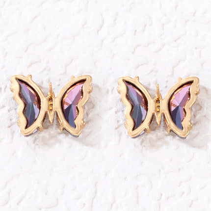 Pendientes de tuerca de mariposa animal con diamantes de imitación de cristal
