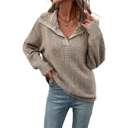 Wholesale Women's Fall Winter Knitted Pullover Lapel Sweater
