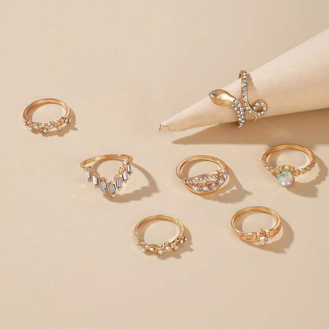 Joyería de anillo de diamantes de imitación de serpiente simple geométrica