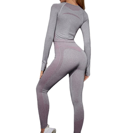 Conjunto de dos piezas de mallas deportivas de manga larga para yoga para mujer