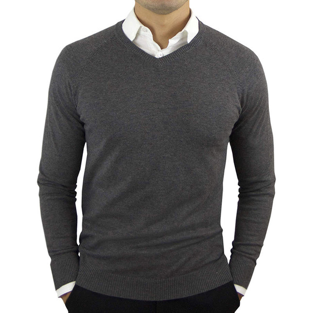 Herbst Winter Herren V-Ausschnitt einfarbig Langarm T-Shirt Top