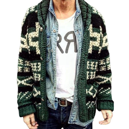 Suéter tipo cárdigan con solapa de jacquard de manga larga para hombre Otoño Invierno
