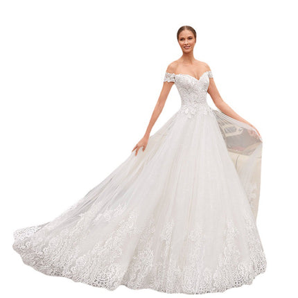Brautkristallgarn-Prinzessin schulterfreies Spitzen-Hochzeitskleid