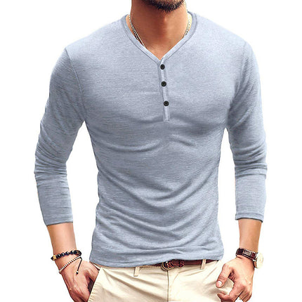 Wholesale Men's Fashion T-shirt Casual Long Sleeve Solid Color Top